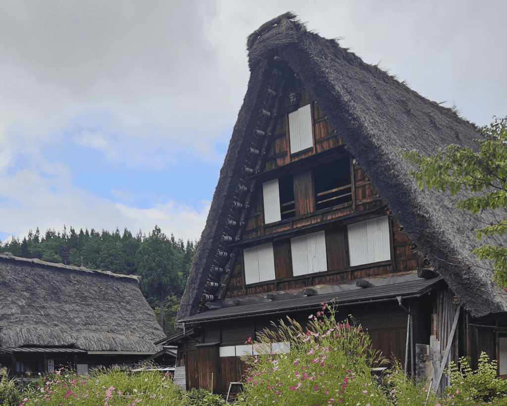 Gasshō-zukuri thatched roof farmhouses covered in snow in Shirakawa-go Gifu Prefecture winter